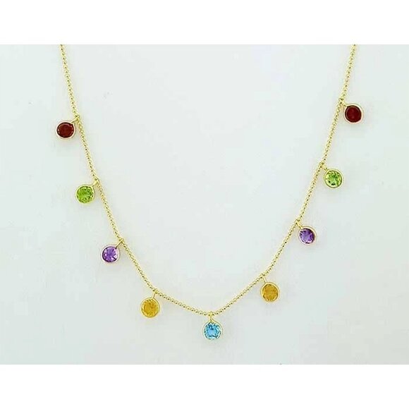 Jewelry - Genuine Multi-Gemstones Necklace Solid 14k Yellow Gold